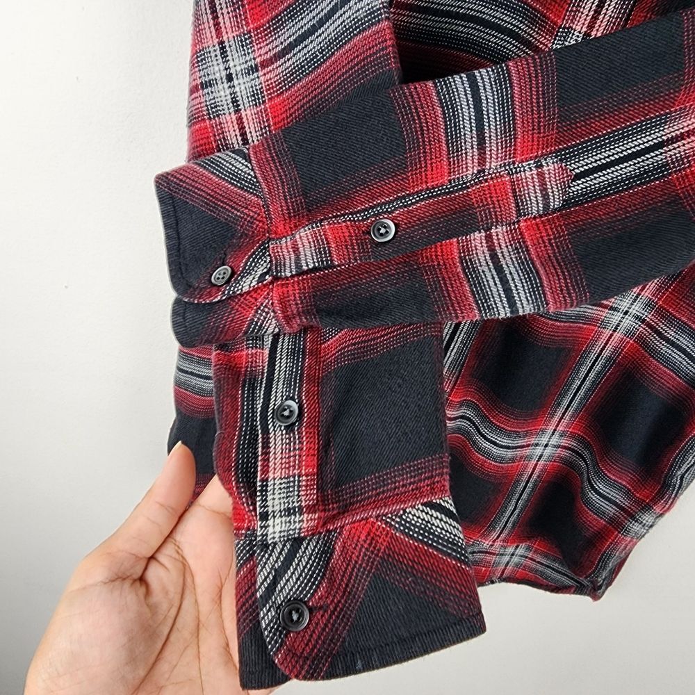 Madewell Button Up Flannel Shirt Top Blouse Black Red White Size XS - Picture 6 of 15